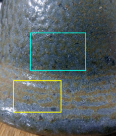 image with squares showing different areas of glaze from the ash